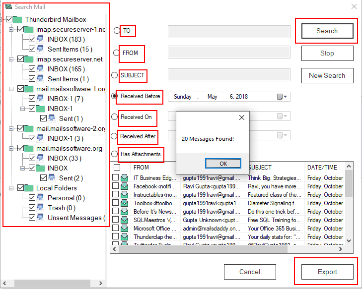 screenshot of MailsSoftware Thunderbird to Outlook Converter